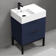 Modern Small Bathroom Vanity, Blue, 24 inch, Free Standing